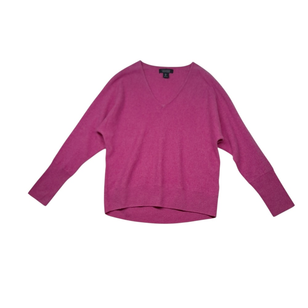 Tahari Sweater Womens Large Pink Magenta 100%‎ 2-Ply Cashmere V-Neck READ